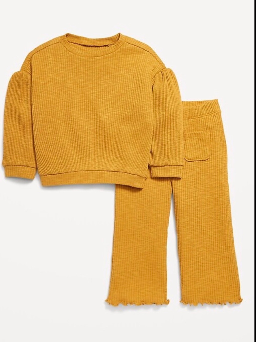 Ribbed Long-Sleeve Top and Wide-Leg Pants for Toddler Girls